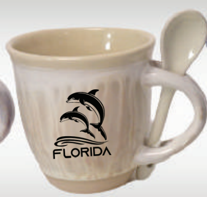 Reactive Glazed Mug with Spoon "Florida Dolphin's"  17-22 Oz