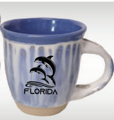 Reactive Glazed Mug with Spoon "Florida Dolphin's"  17-22 Oz