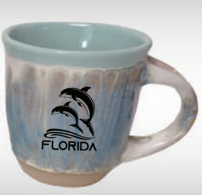 Reactive Glazed Mug with Spoon "Florida Dolphin's"  17-22 Oz