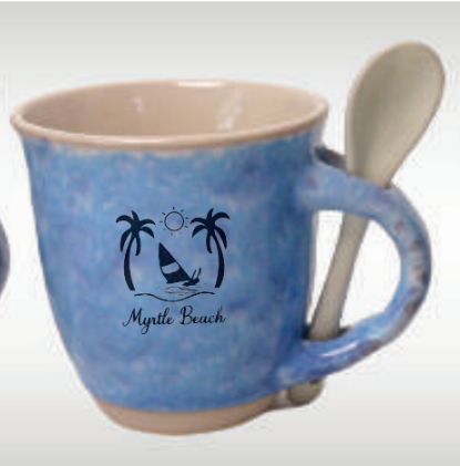 Reactive Glaze Mug with Spoon "Myrtle Beach" 17-22 OZ