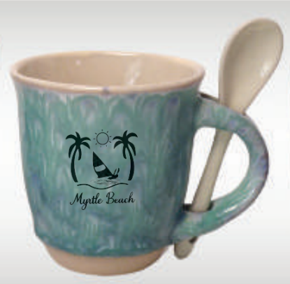 Reactive Glaze Mug with Spoon "Myrtle Beach" 17-22 OZ