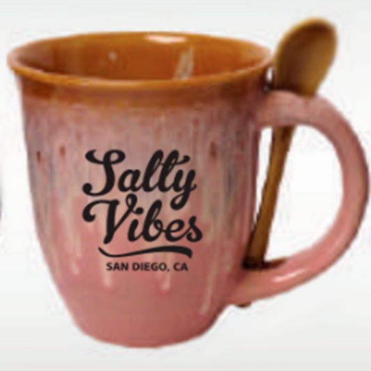 Reactive Glaze Mug with Spoon "Salty Vibes" 17-22 OZ