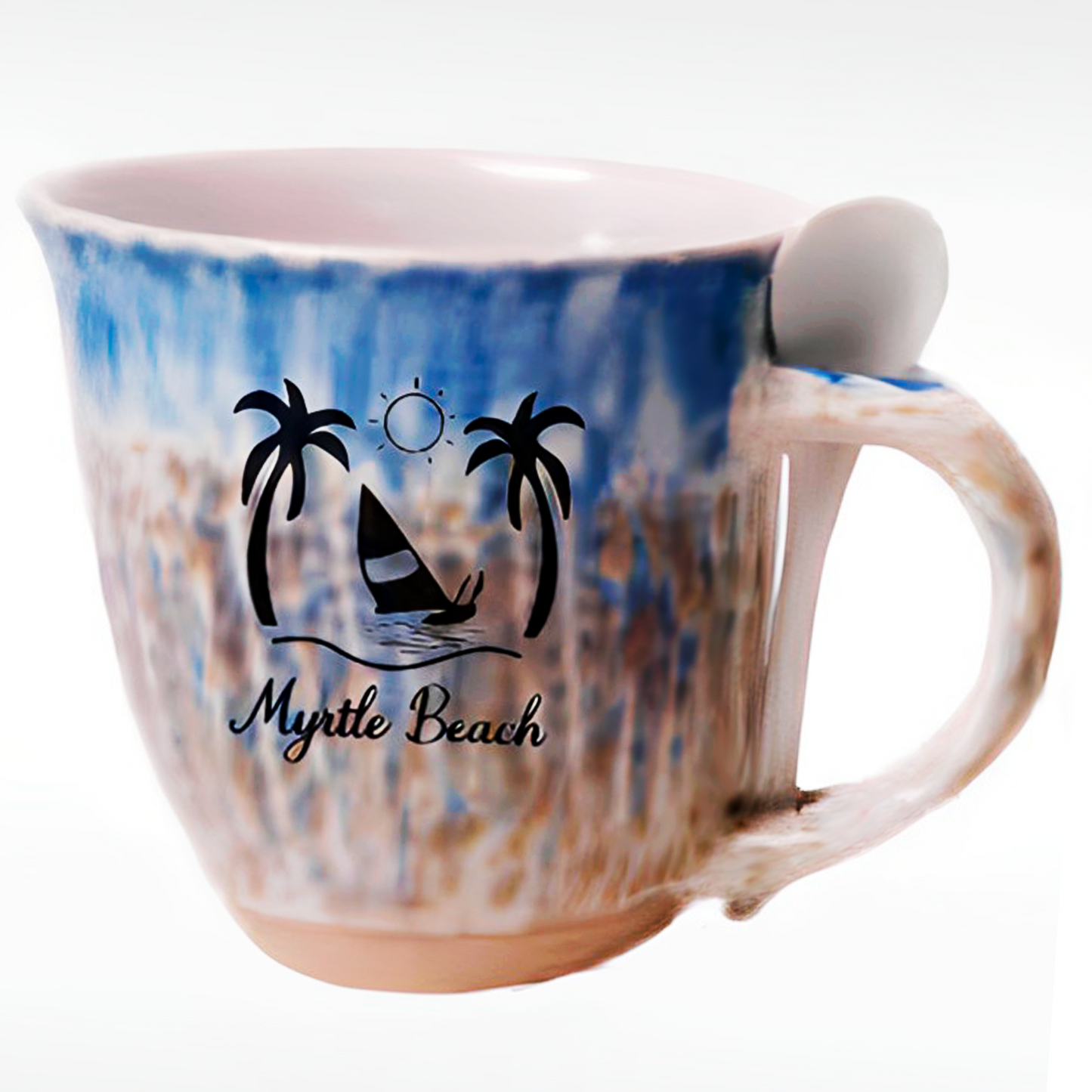 Reactive Glaze Mug with Spoon "Myrtle Beach" 17-22 OZ