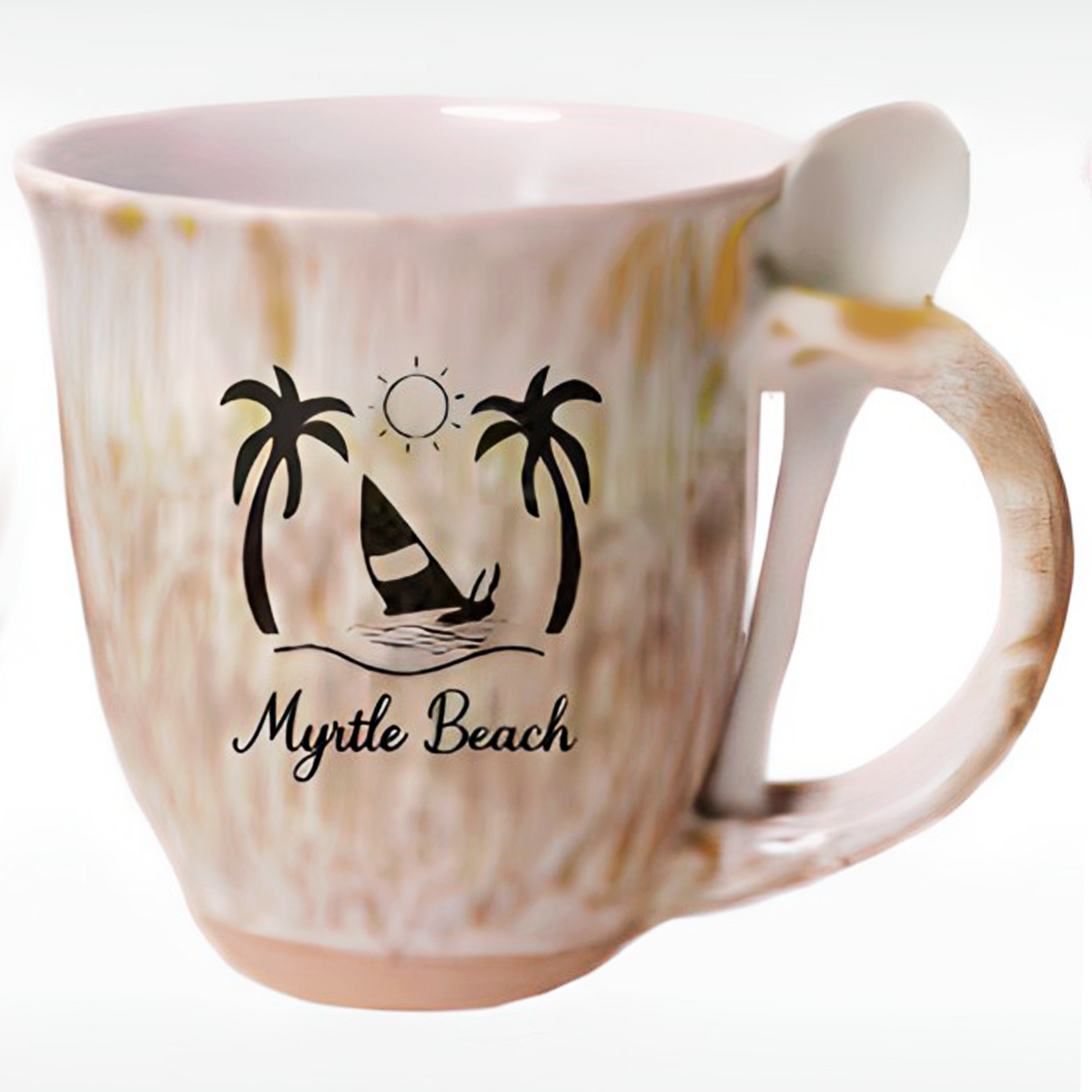 Reactive Glaze Mug with Spoon "Myrtle Beach" 17-22 OZ