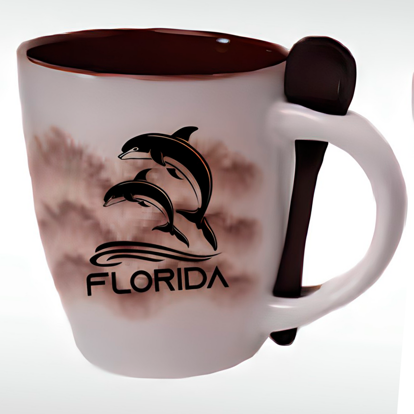 Reactive Glazed Mug with Spoon "Florida Dolphin's"  17-22 Oz