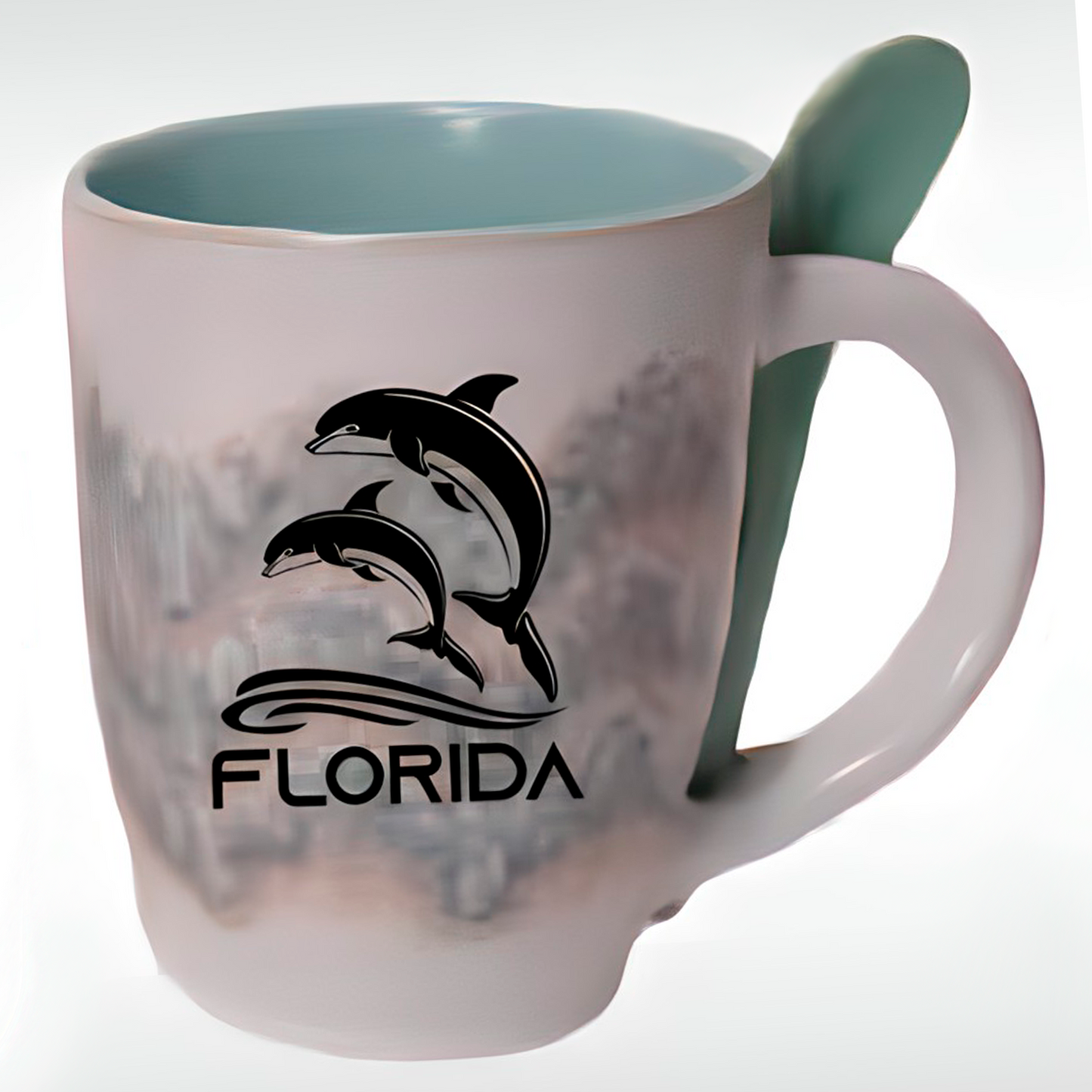 Reactive Glazed Mug with Spoon "Florida Dolphin's"  17-22 Oz