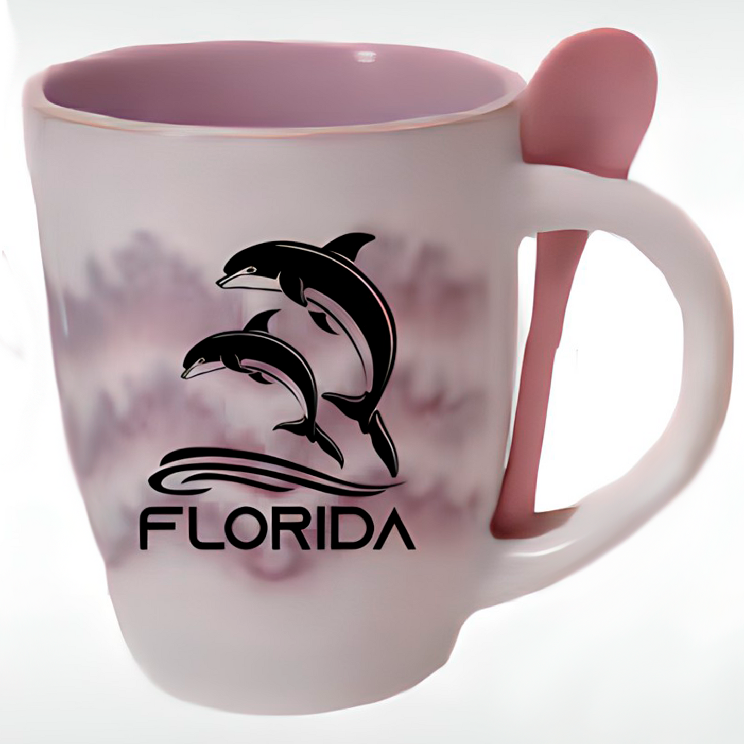 Reactive Glazed Mug with Spoon "Florida Dolphin's"  17-22 Oz