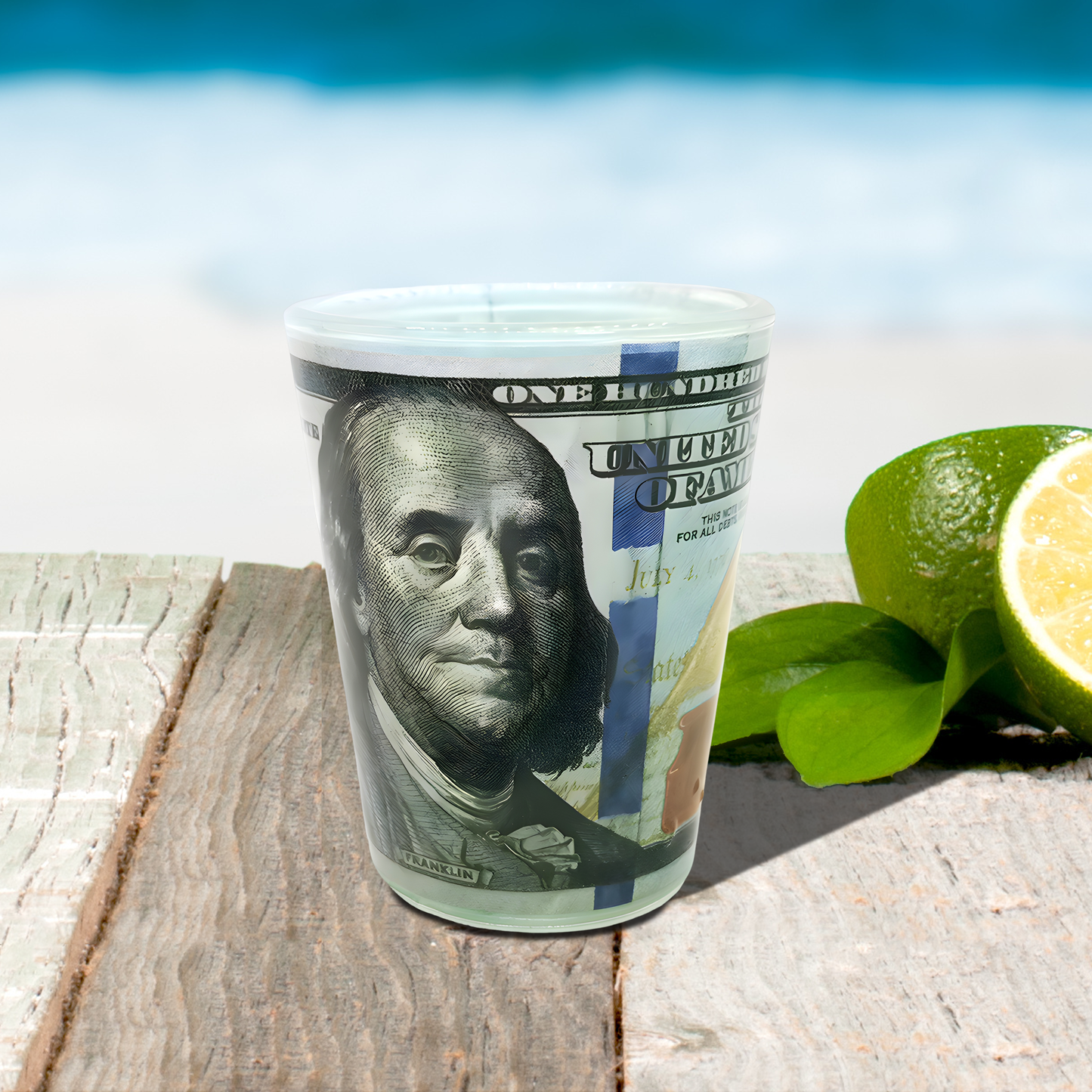 Engraved Dollar Bill Shot Glass 2 Oz