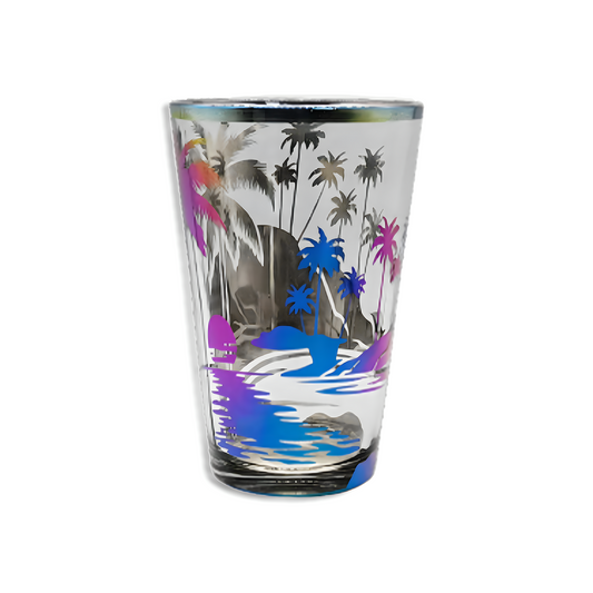 Metallic Engraved Beach Scene Shot Glass 2 Oz