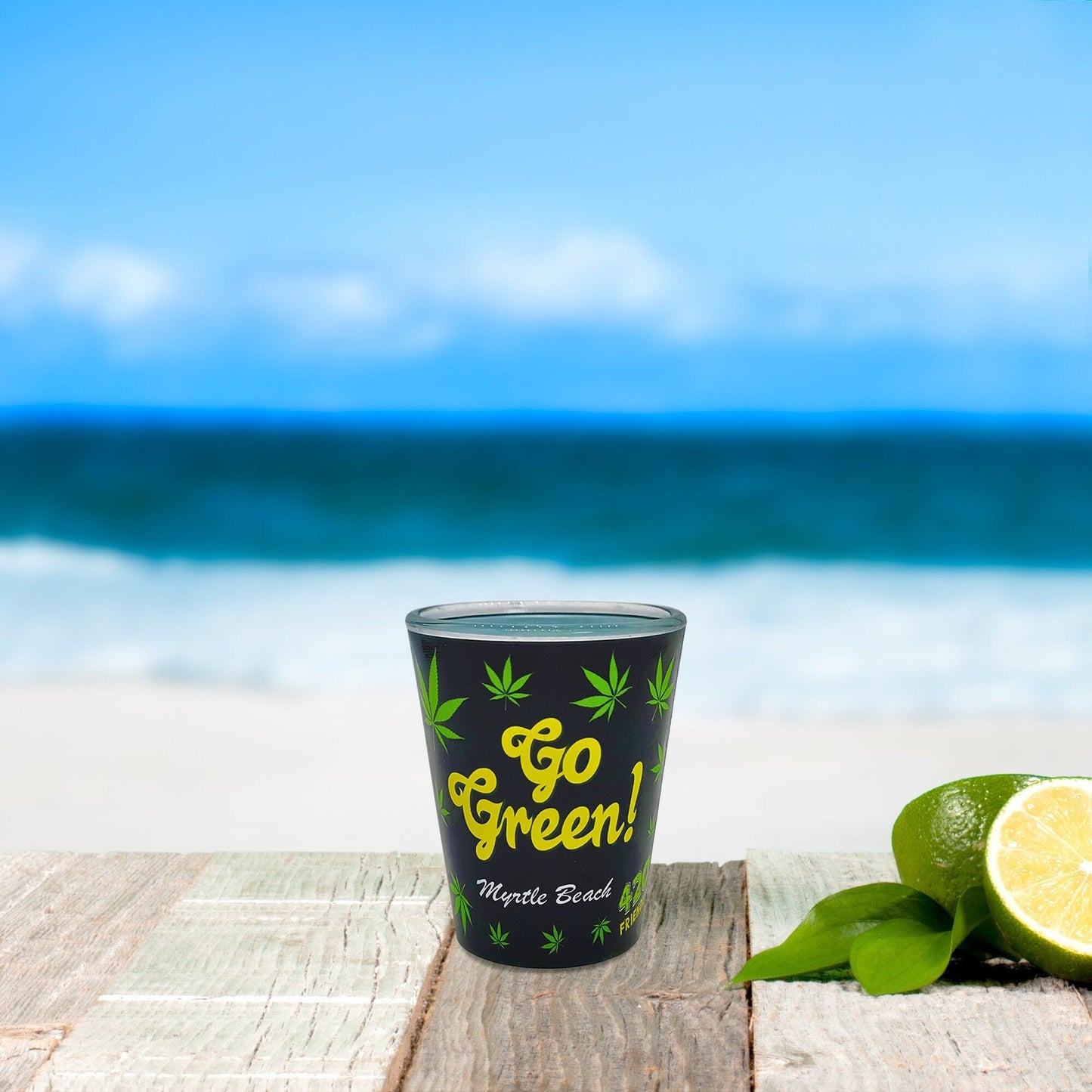 Engraved "Go Green!" Shot Glass 2 Oz